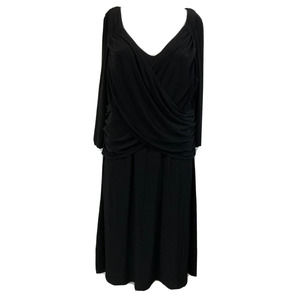 B-Slim Dress‎ Womens Sz 1X Plus Black Jersey Knit 3/4 Sleeve Faux Wrap A Line